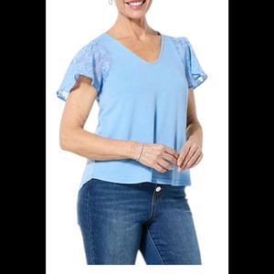 DG2 by Diane Gilman Women's Mixed Media Flutter Slv Top Bluebell - Regular